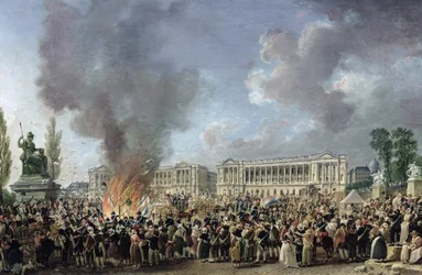 Die Feier der Einheit, Zerstörung der Symbole der Monarchie, Place de la Concorde, 10. August 1793